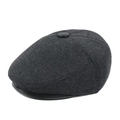 Men's dark grey herringbone newsboy cap with black leather brim for winter warmth - Black / 56