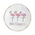 Plateau à bijoux en céramique blanche avec bord doré et motif flamant rose Let's Flamingo - Flamant rose