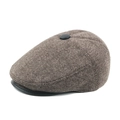 Brown herringbone newsboy cap for elderly men with black leather brim and button detail - Coffee / 56