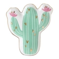 Plateau à bijoux cactus en céramique verte avec fleurs roses et bordure dorée - Cactus