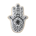 Coupelle à bijoux Hamsa en céramique blanche avec motif floral noir et bord doré - Main de Hamsa