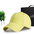 Bright yellow solid color cotton baseball cap with a black luxury gift box and silver logo - One Size(56-58cm) / Yellow