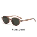 Retro oval Y2K sunglasses with translucent tea frames and dark green lenses - Tea Frame Green Lens
