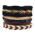 Détail de bracelets multicouches en cuir fait main avec perles d'ancre et corde tressée - Broderie Noire Corde de Chanvre Cuir Multicolore (QNW4028)