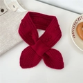 Detail of burgundy knit scarf with popcorn stitch and cable pattern texture - 8x77cm / Red