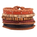 Set bracciale multistrato in pelle con perline di legno e corde in stile vintage - Combinazione Multistrato Vintage