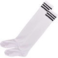 White over-knee high socks with three black stripes in a classic athletic and JK style - One Size / White and Black Striped