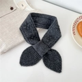 Detail of dark grey knitted scarf showing thick texture and functional cross-slot design - 8x77cm / Gray