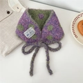 Detailed close-up of purple and green polka dot knitted scarf with texture and tie detail - 05 Polka Dot Green Purple