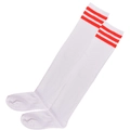 White over-the-knee high socks with triple red stripes in classic athletic varsity style - One Size / White Background Red Stripes