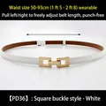 Weißer schmaler Modegürtel mit goldener Schnalle verstellbar von 50 bis 93cm - PD36-Weiß (Quadratschnalle)