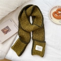 Close-up of mustard green knit scarf detail with contrast trim and brand label - 11*165cm / Olive Green With Pockets