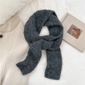 Macro detail of soft dark gray knit scarf texture paired with a beige wool coat - Scarf / Dark Gray