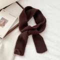 Close-up detail of soft dark brown knit scarf with fluffy mohair texture and warm feel - Scarf / Brown
