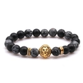Lion head beaded bracelet with black snowflake stones and sparkling gold spacers - Snowflake Obsidian With Rhinestone
