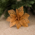 Sparkling gold glitter poinsettia flower with hollow mesh design for Christmas decor - Bronze