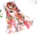 Lightweight chiffon scarf featuring abstract pink and green leaf patterns on cream base - 160*50CM / Yellow Geometric Leaf
