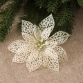 Creamy white 13cm hollow artificial Christmas flower with glitter and stamens - White