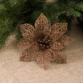 Koffiegouden holle kerststerbloem met glitter op dennentakken decoratie - koffiekleur