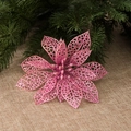 Sparkling pink hollow poinsettia flower with glitter for Christmas tree decoration - Pink