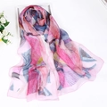 Pink and purple geometric abstract pattern thin silk scarf with elegant rolled edges - 160*50CM / Rose Red Geometric Leaf