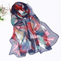 Lightweight sheer scarf featuring colorful geometric triangle patterns on white backdrop - 160*50CM / Navy Blue Geometric Leaf