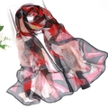Lightweight scarf with pink red grey and black geometric pattern on white background - 160*50CM / Red Black Geometric Leaf