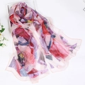 Pink lightweight chiffon scarf with abstract leaf patterns on white decorative tray - 160*50CM / Apricot Pink Geometric Leaf