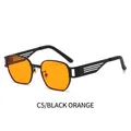 Retro punk square sunglasses with black frame and orange lenses and hollowed-out temples - Black Frame Orange Lens