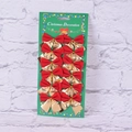 Set of 12 Christmas bow decorations in red velvet and gold finish for festive tree hanging - Red and Gold (12 Pcs/Pack)