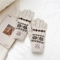 Dettaglio guanti in maglia con motivi a fiocco di neve e polsini a costine - Taglia unica / Geometrico Beige