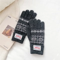 Dettaglio di guanti in maglia grigio scuro con motivo a fiocchi di neve e polsini a costine - Taglia unica / Geometrico Grigio