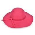 Sombrero de fieltro rosa para mujer con ala ancha y cinta decorativa a juego - Rosa Rojo