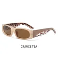 Retro-Rechteck-Sonnenbrille mit beigen transparenten Rahmen und Leopardenmuster-Bügeln - Beiger Rahmen Teelinse