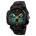 Men's outdoor sports watch with black resin case and dual analog-digital display - Gold