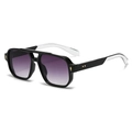 Classic double-bridge aviator sunglasses with black frame and purple gradient lenses - Black Frame Transparent Temple Gradient Grey Lens