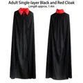 Cape d'Halloween adulte 1,4m noir et rouge avec col montant et cordons de serrage - 140cm (Adulte) / Stand Collar / Noir et rouge (couche simple)
