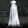 Silver grim reaper hooded cloak for Halloween costumes with reflective metallic finish 1.5m - 150cm (Adult) / Hooded / Silver (Reaper Style)