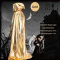 Golden hooded cloak for Halloween costumes with shiny metallic finish and 1.5m length - 150cm (Adult) / Hooded / Gold (Reaper Style)