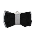 Elegante pochette da sera in raso di seta nero con grande fiocco e strass lucidi - Nero