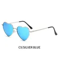 Fashion heart shaped sunglasses with silver metal frame and reflective blue lenses - Gold Frame Blue Mirror