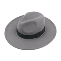 Classic grey wide brim fedora hat with black ribbon band for men and women - M (56-58cm) / Gray