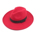Classic red wide-brimmed wool Fedora hat with elegant black ribbon bow for men and women - M (56-58cm) / Red