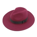Classic burgundy wool felt fedora hat with black decorative band and side ribbon detail - M (56-58cm) / Burgundy