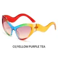 Rainbow cat eye sunglasses with wavy temples and gradient purple tea lenses - Blue Yellow Frame Purple Tea Lenses