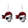 Halloween pirate skull earrings with red polka dot headscarf and black eye patch for party - Red