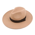 Classic camel wool fedora hat with black ribbon band in vintage British style - M (56-58cm) / Camel