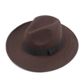 Dark brown wool felt fedora hat featuring a black ribbon band and elegant side bow - M (56-58cm) / Coffee