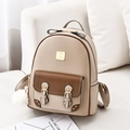 Mochila para mujer en cuero sintético suave con diseño patchwork beige marrón y lazo decorativo - Caqui Grande