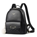Black large capacity faux leather backpack with quilted pattern and cat ear metal decor - Large / Black